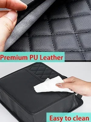 Multi-Function PU Leather Car Seat Back Organizer | Waterproof Storage Bag with Tissue & Cup Holder for Cars