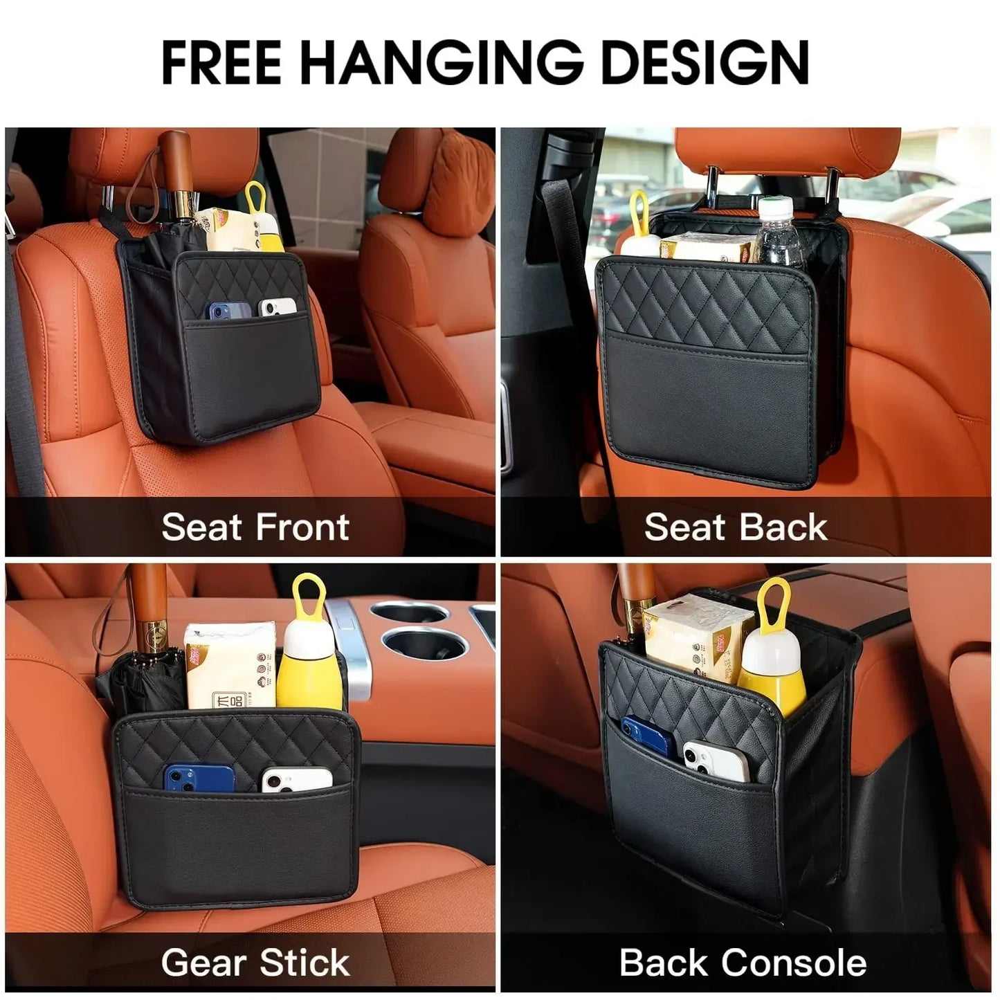Multi-Function PU Leather Car Seat Back Organizer | Waterproof Storage Bag with Tissue & Cup Holder for Cars