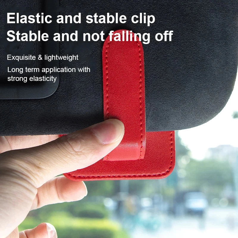 Car Sun Visor Sunglasses Holder | Magnetic PU Leather Glasses Clip with Card Organizer