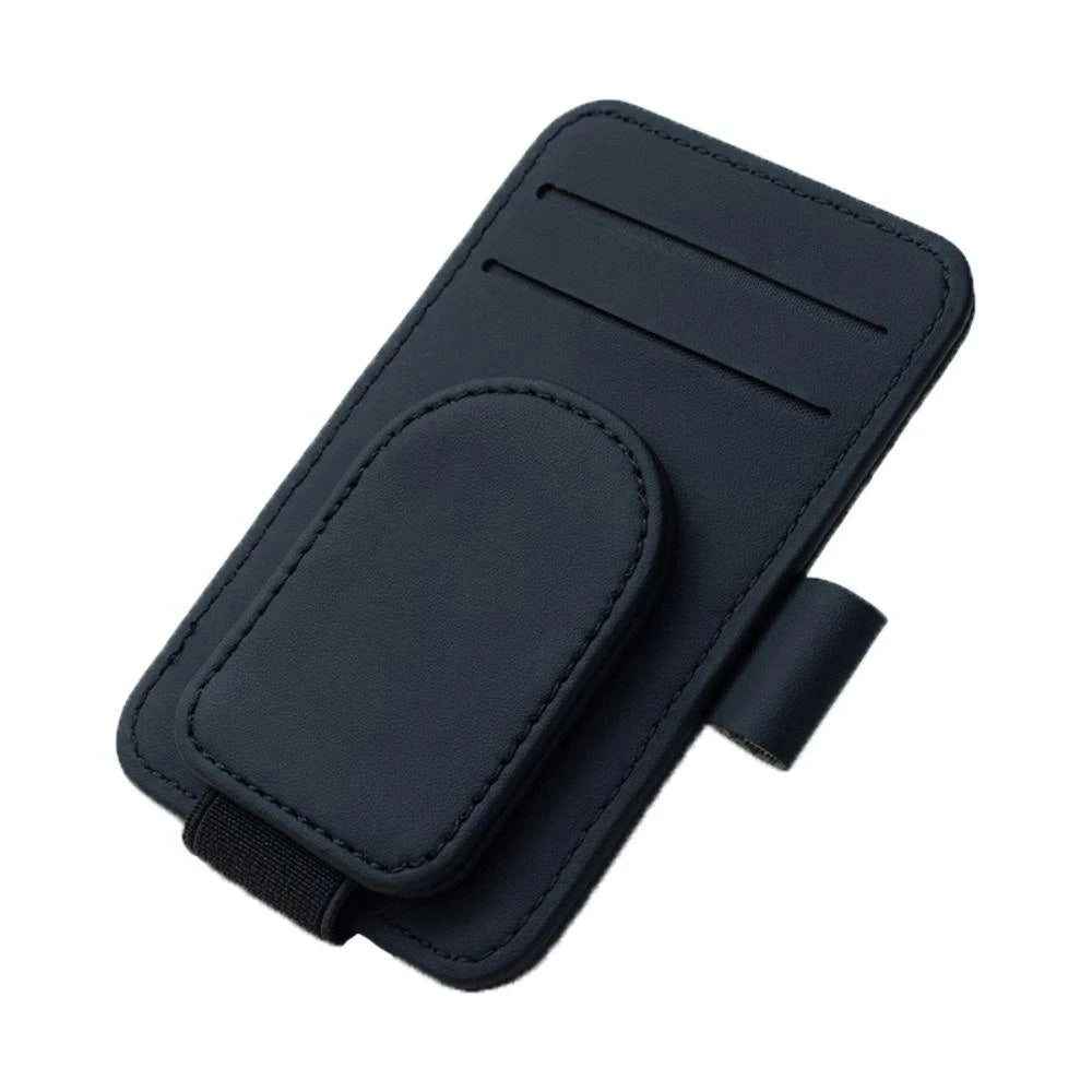 Car Sun Visor Sunglasses Holder | Magnetic PU Leather Glasses Clip with Card Organizer