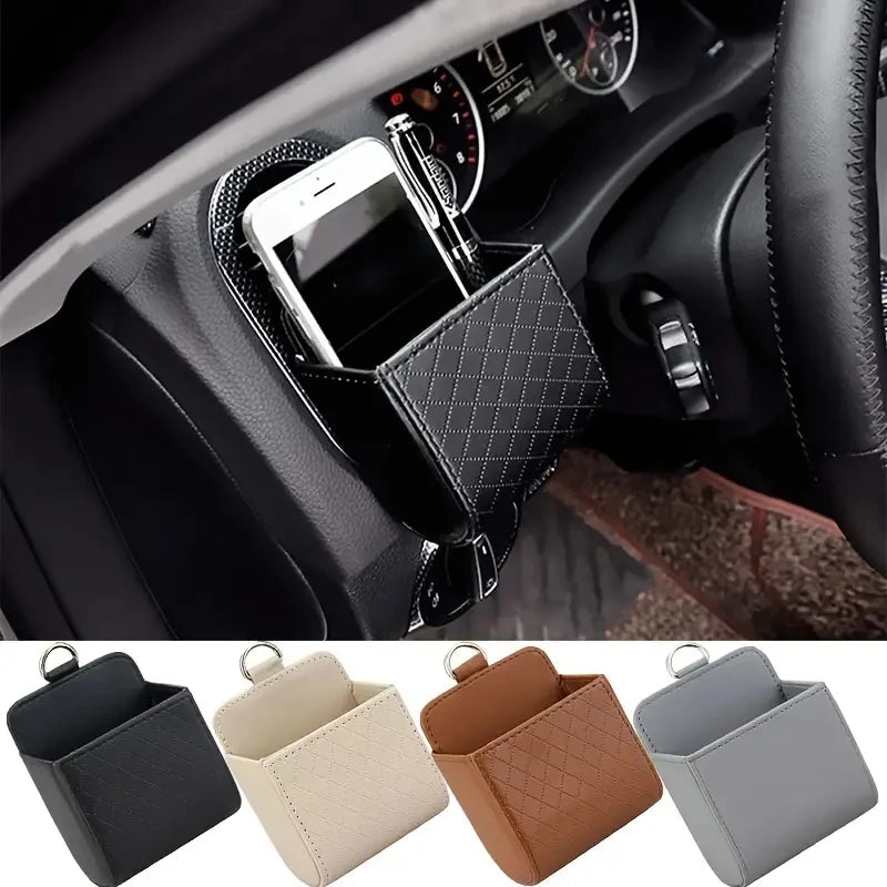 Car Air Vent PU Leather Organizer | Universal Phone & Glasses Holder | Compact Car Storage Box