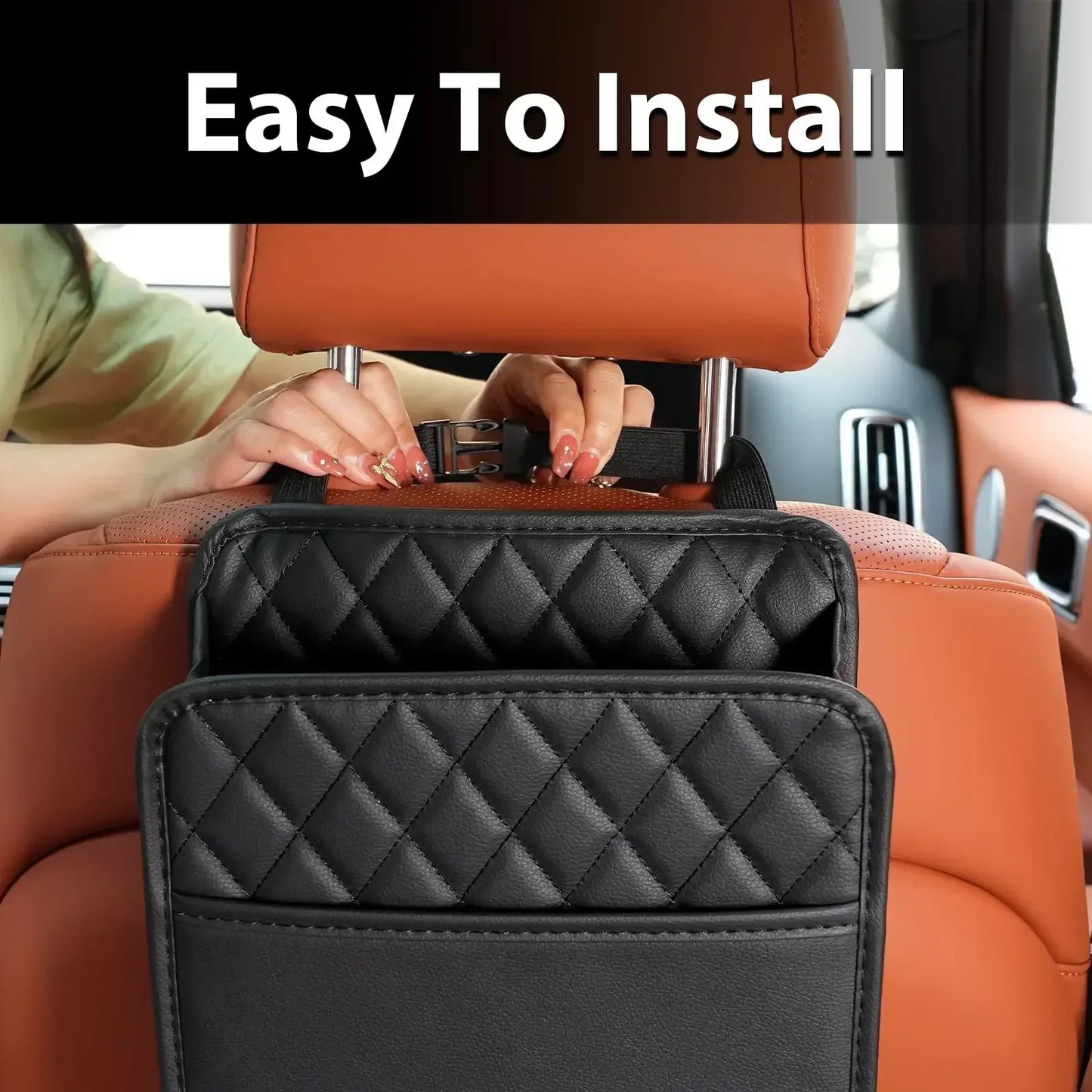 Multi-Function PU Leather Car Seat Back Organizer | Waterproof Storage Bag with Tissue & Cup Holder for Cars
